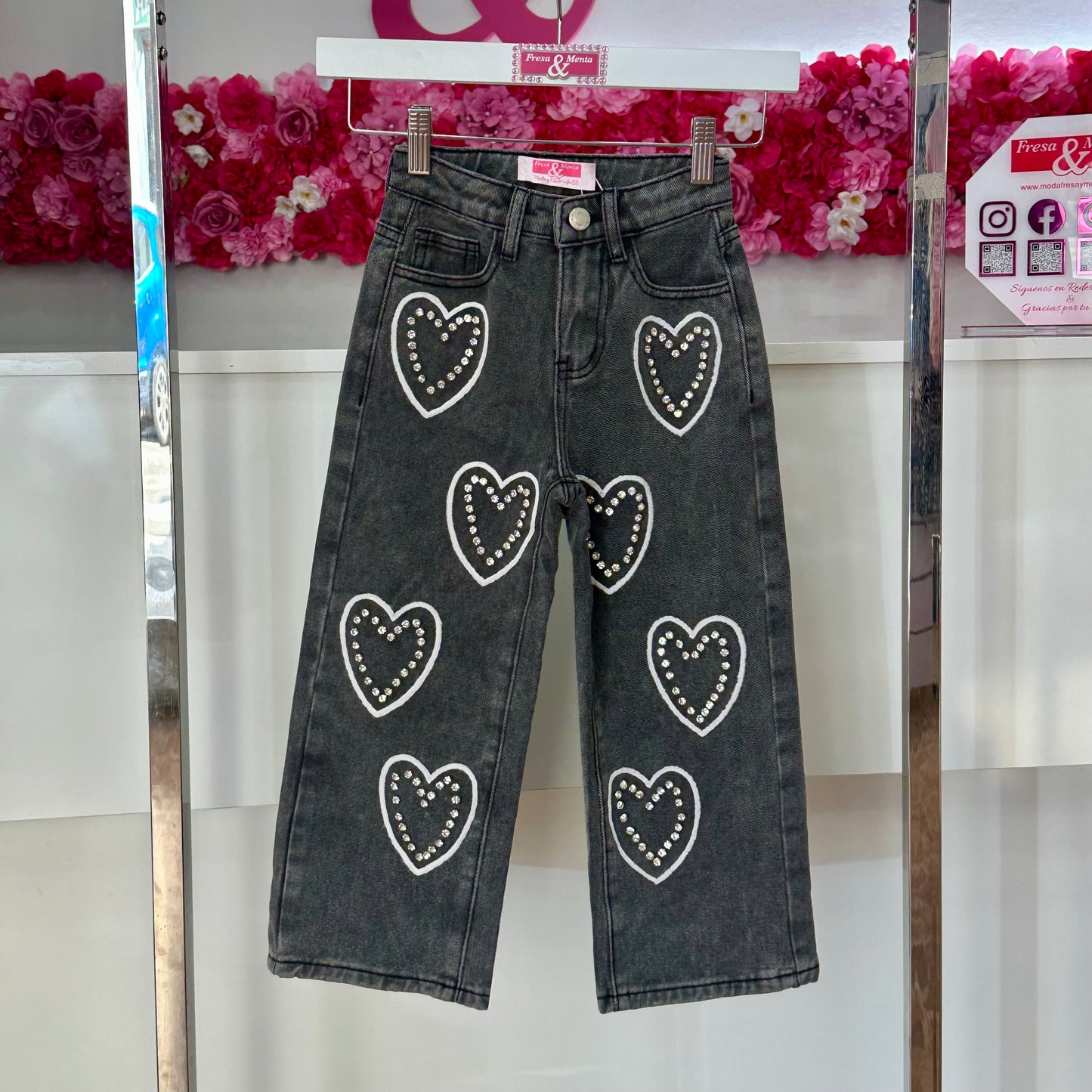 Pantalón corazón pedrería