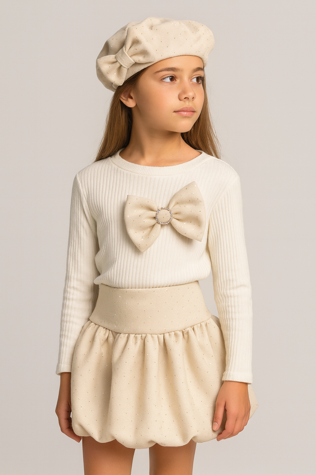 Conjunto falda brillitos y boina