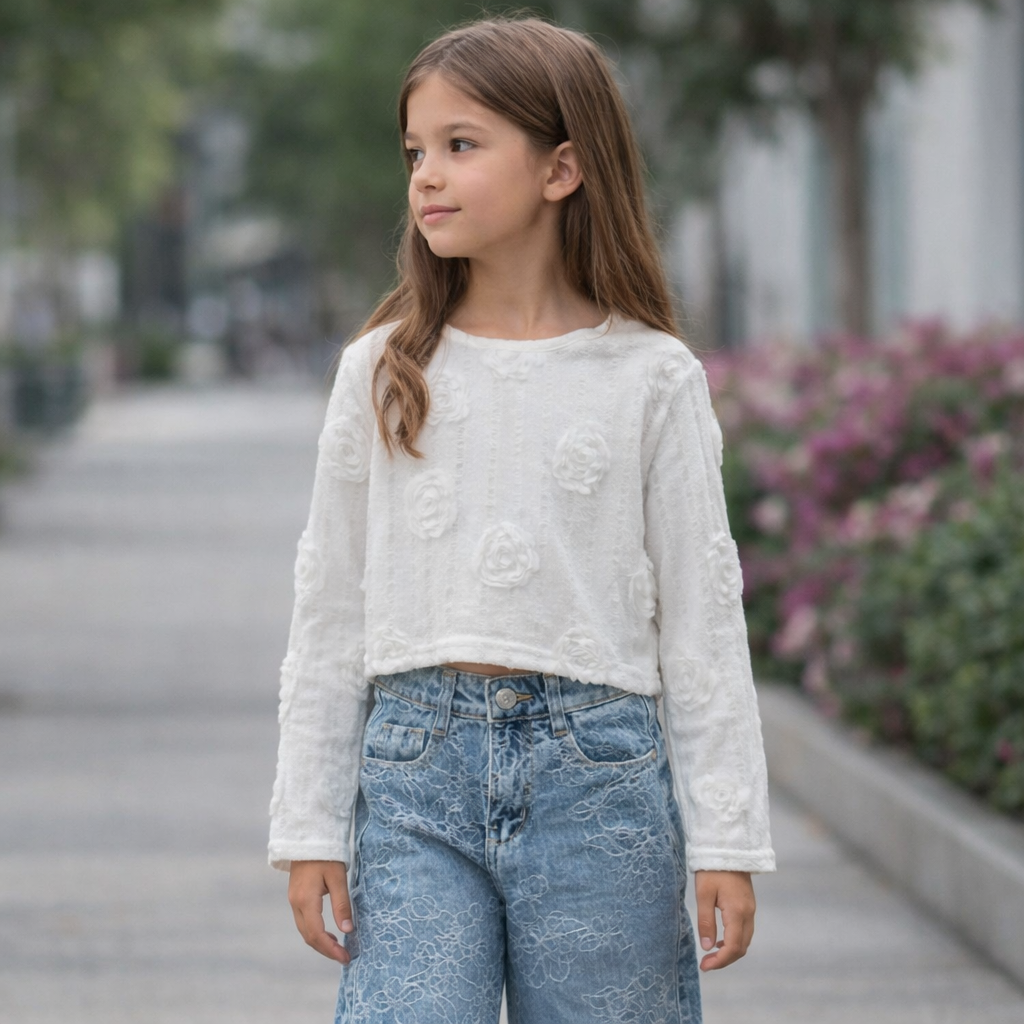 Camiseta flor relieve