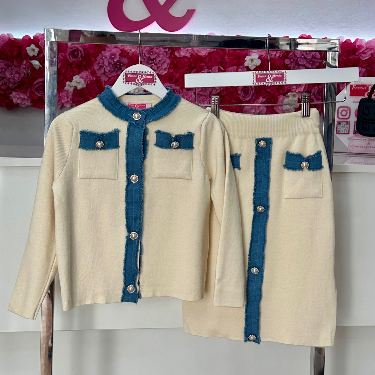 Conjunto lana jeans falda