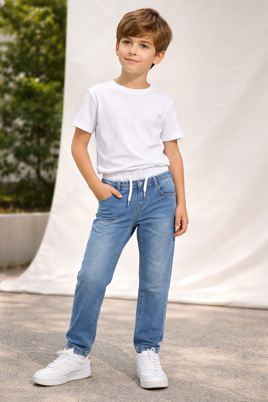 Jeans elástico con cinturilla blanca