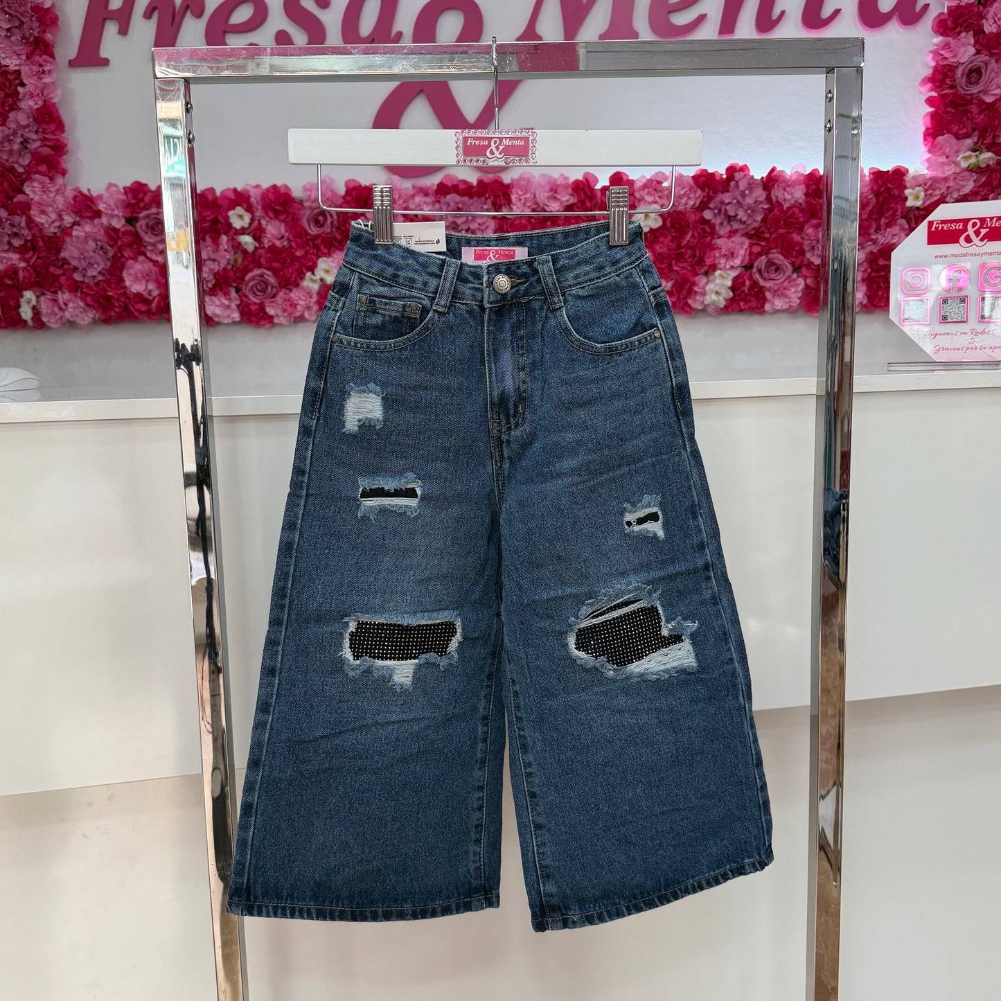 Jeans ancho con brillos
