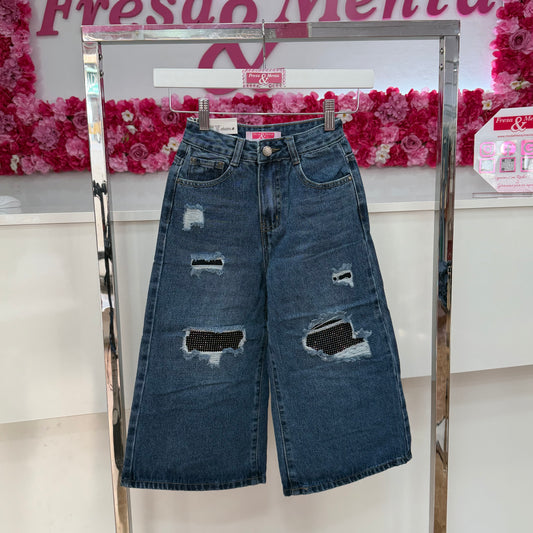 Jeans ancho con brillos