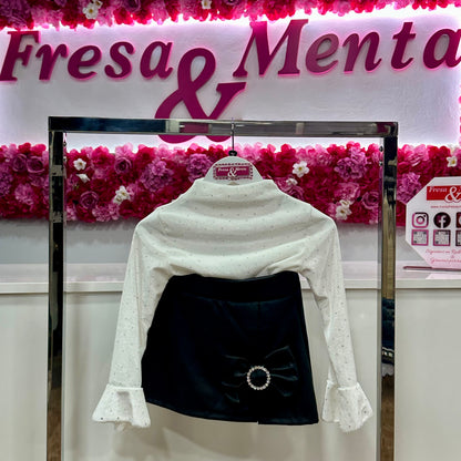 Conjunto falda pantalón poli piel