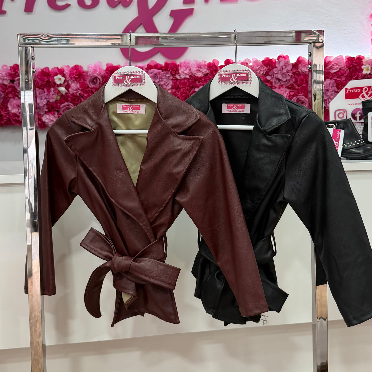 Chaqueta poli piel cinturón