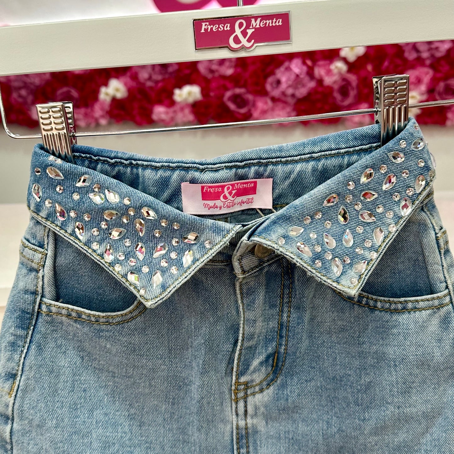 Falda jeans con pedrería