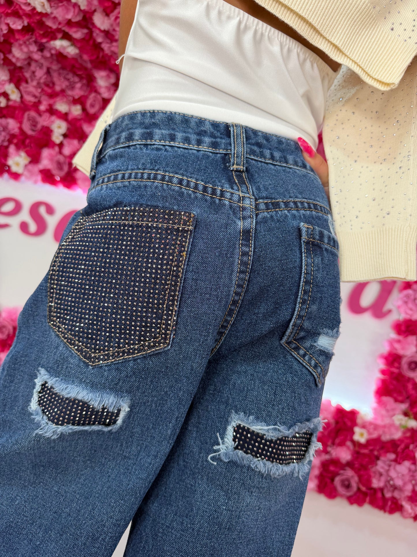 Jeans ancho con brillos