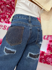 Jeans ancho con brillos