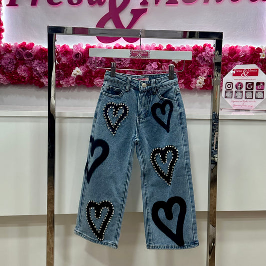 Jeans corazón pedrería