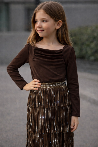 Falda flecos con pedrería