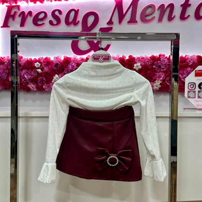 Conjunto falda pantalón poli piel