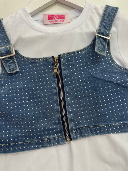 Conjunto short chaleco pedrería