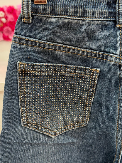 Jeans ancho con brillos