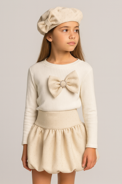 Conjunto falda brillitos y boina