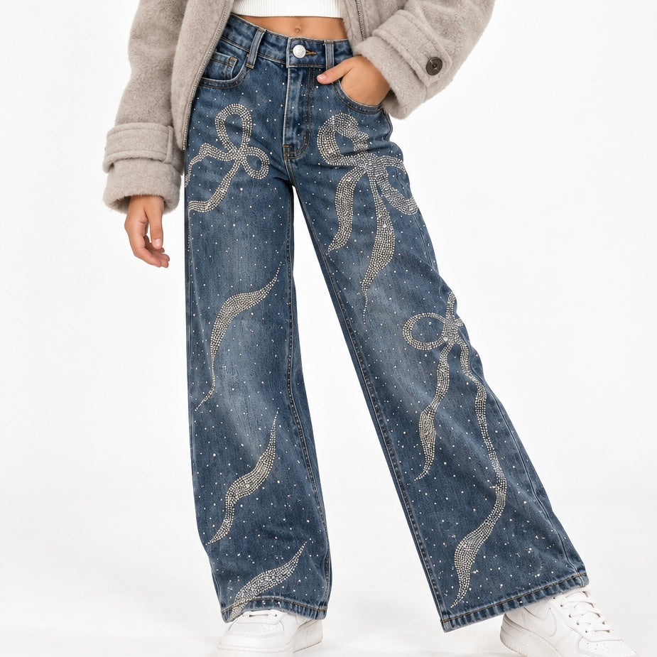 Jeans lazos brillos