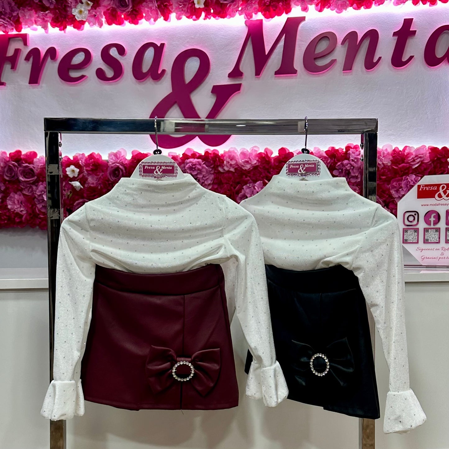 Conjunto falda pantalón poli piel