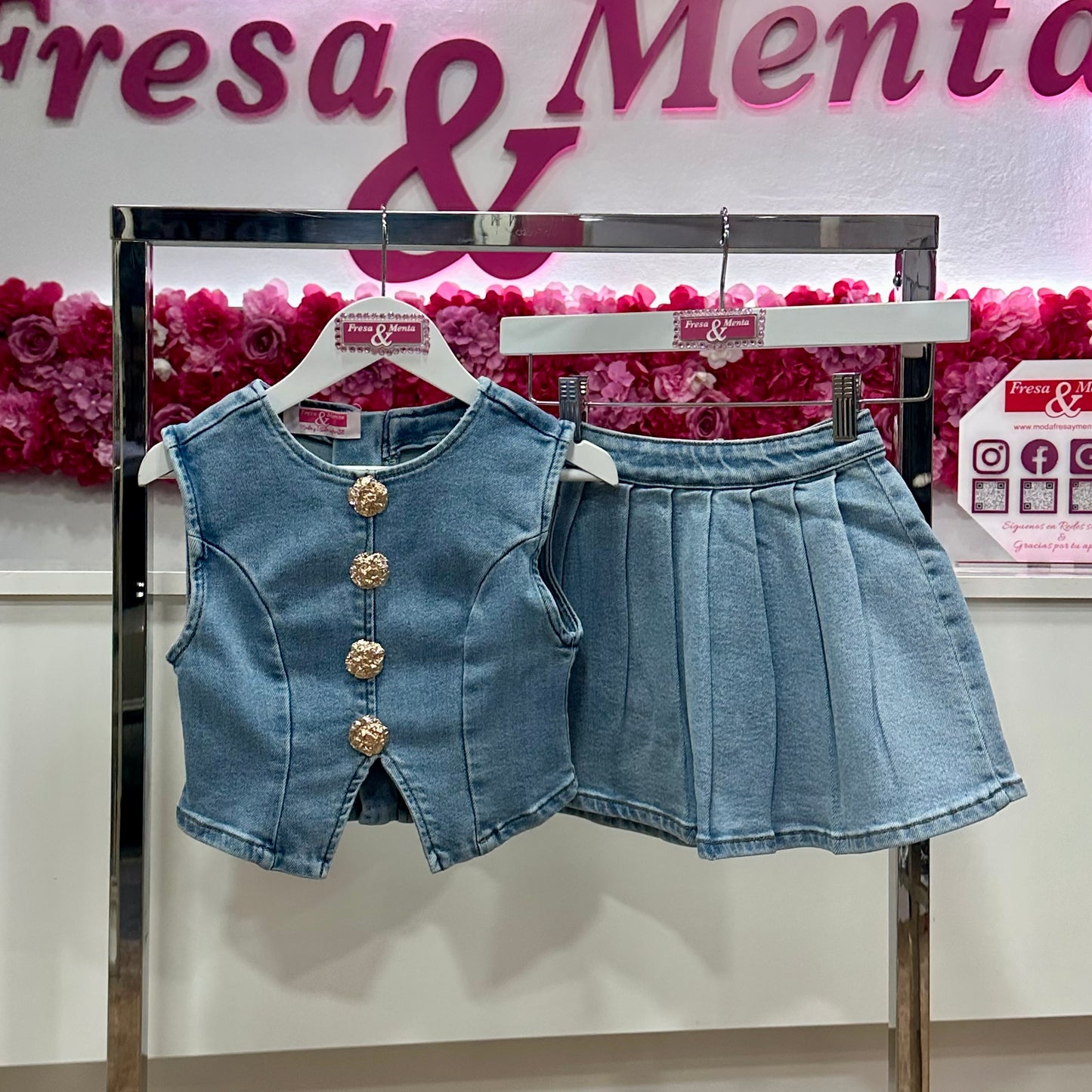 Conjunto jeans falda plisada