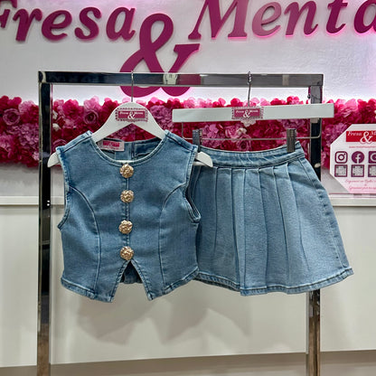 Conjunto jeans falda plisada