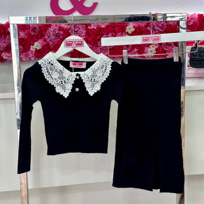 Conjunto lana falda con cuello bobo