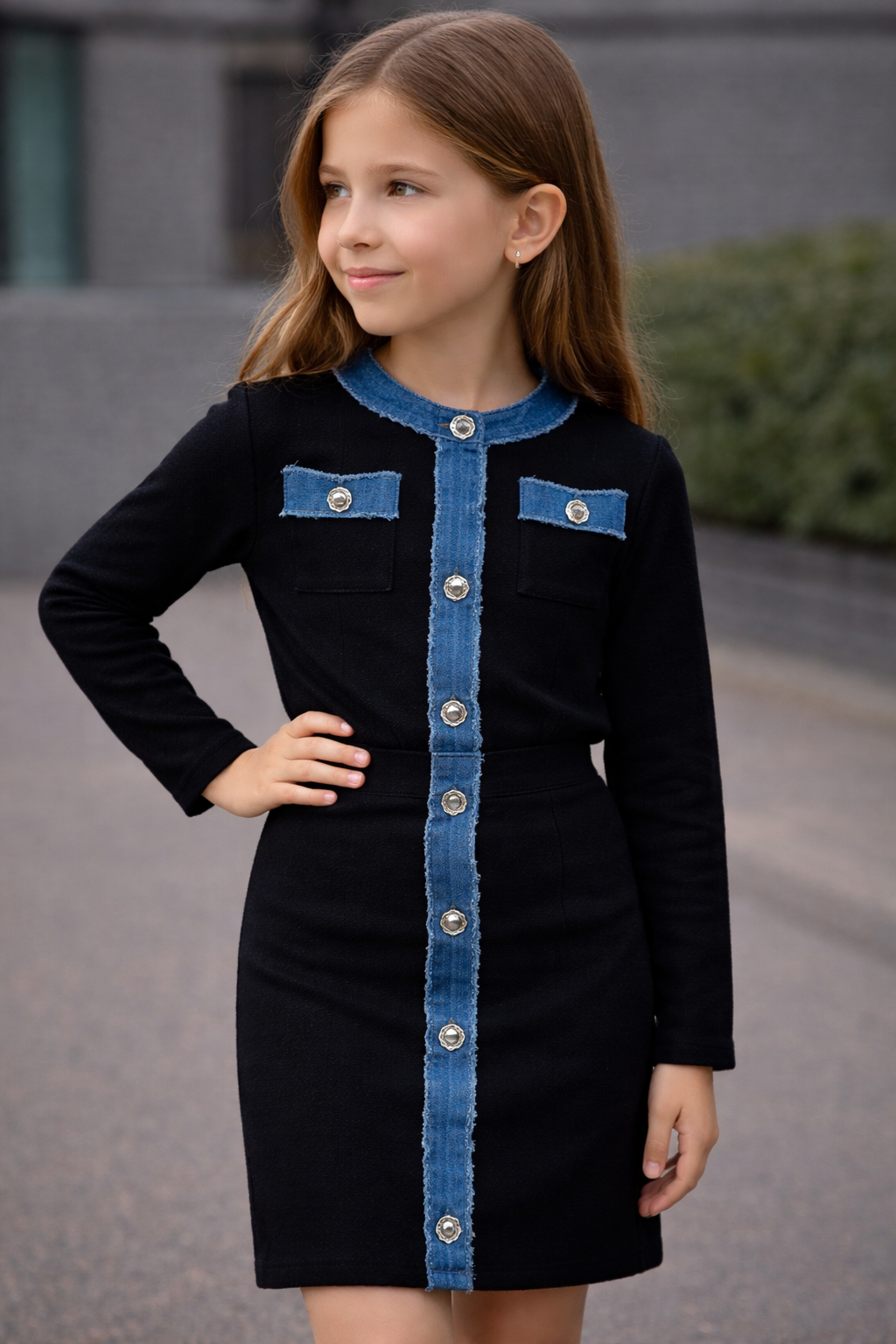 Conjunto lana jeans falda