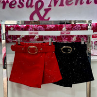 Falda pantalón con brillo y cinturón