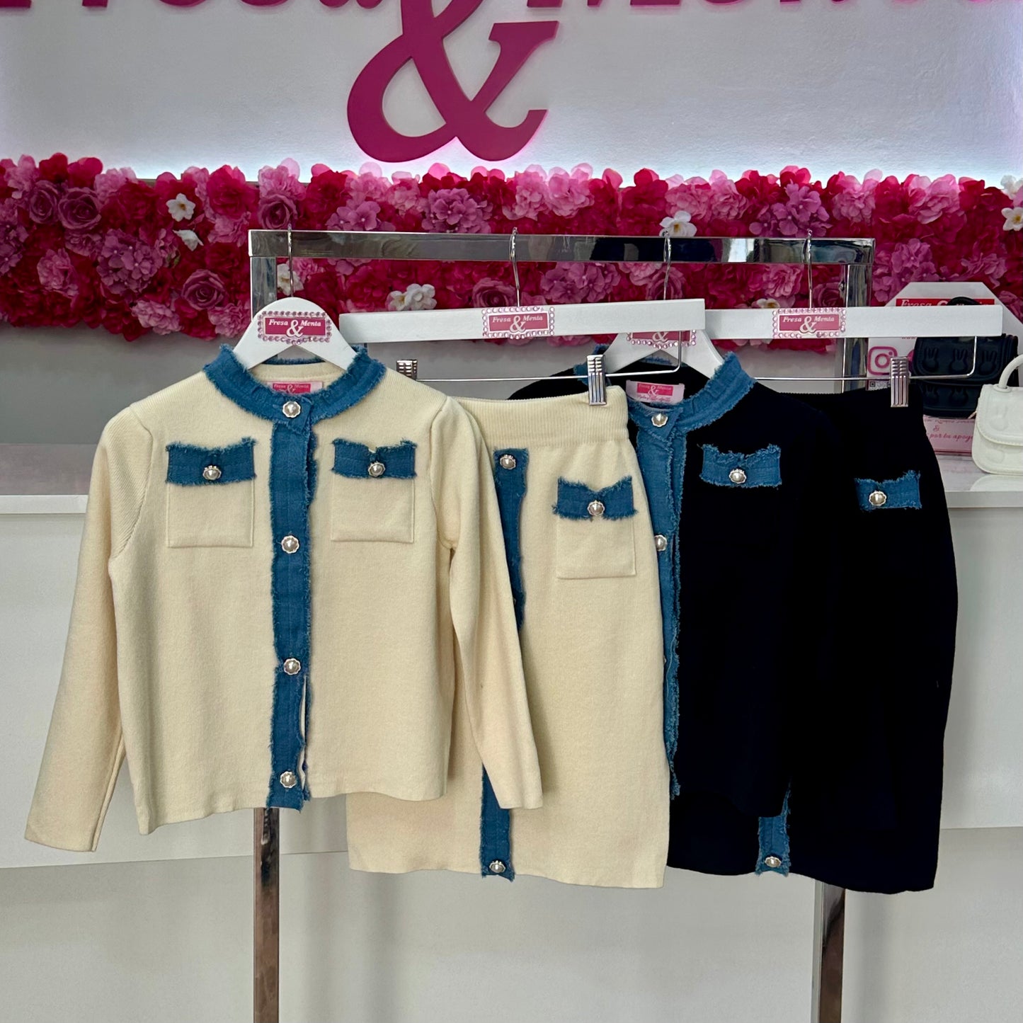 Conjunto lana jeans falda