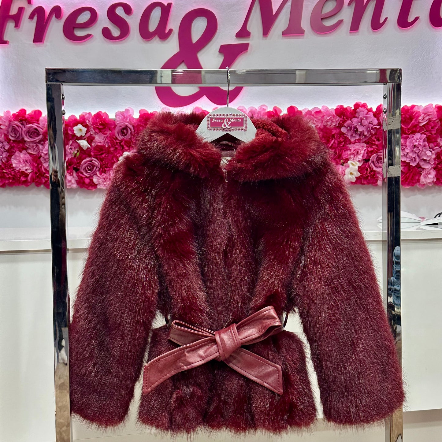 Chaqueta de pelo forrada Burdeos