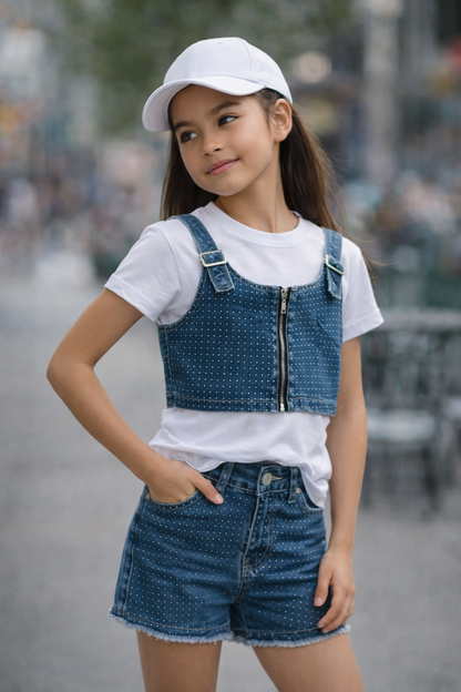 Conjunto short chaleco pedrería