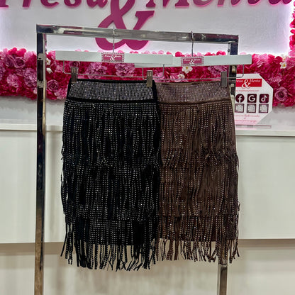 Falda flecos con pedrería