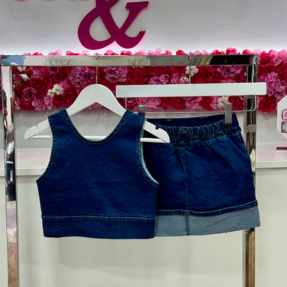 Conjunto chaleco jeans pedrería