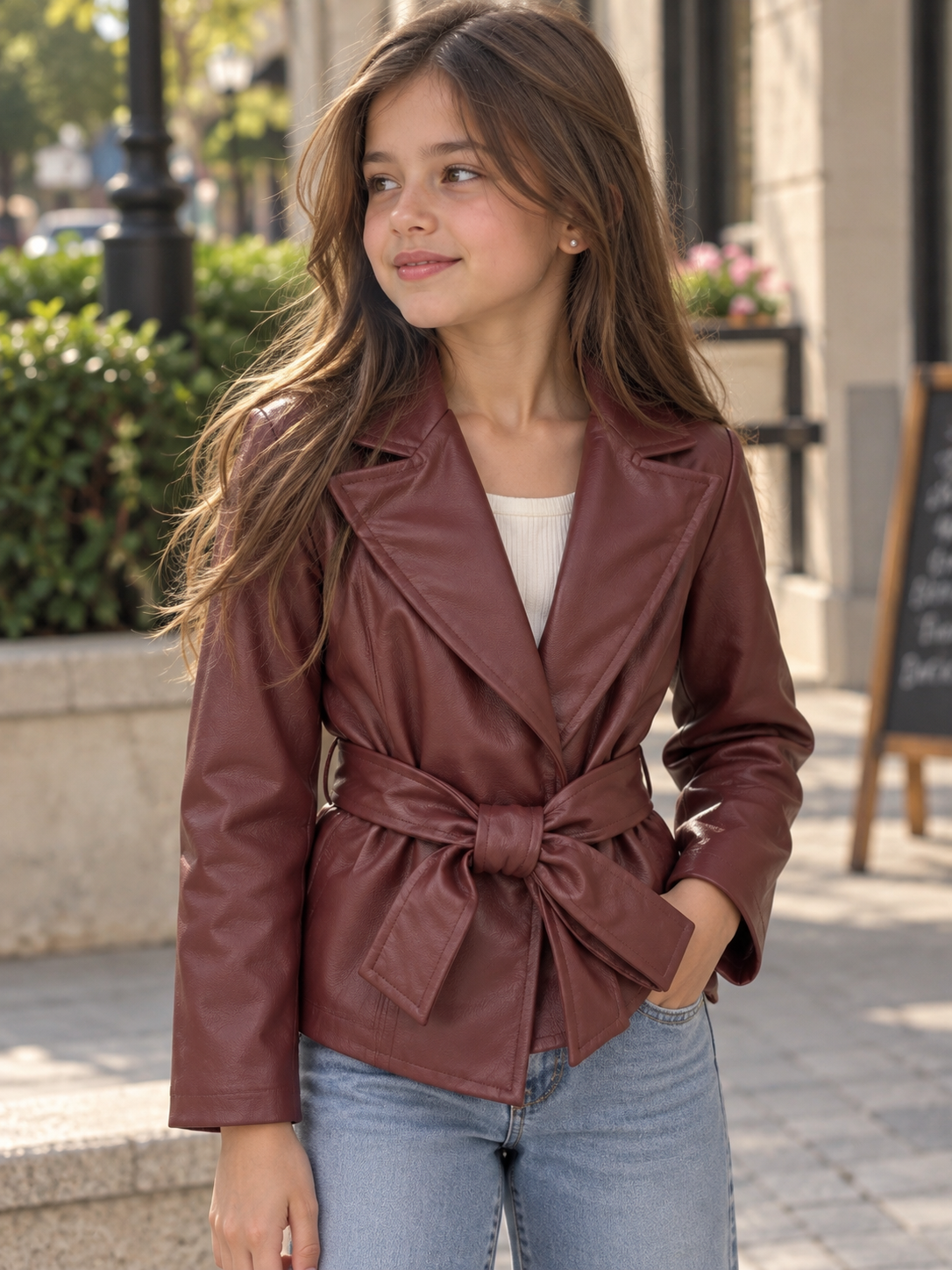 Chaqueta poli piel cinturón