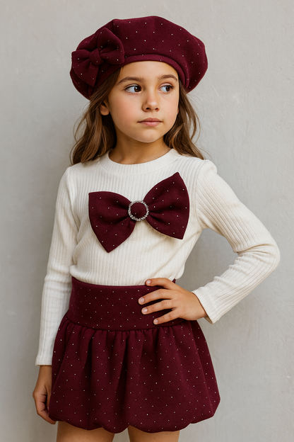 Conjunto falda brillitos y boina