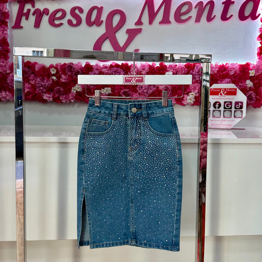 Falda larga  jeans Strass