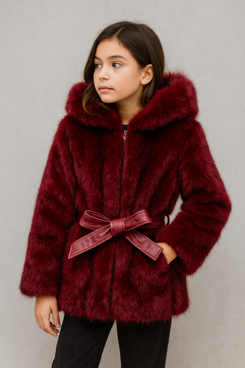 Chaqueta de pelo forrada Burdeos