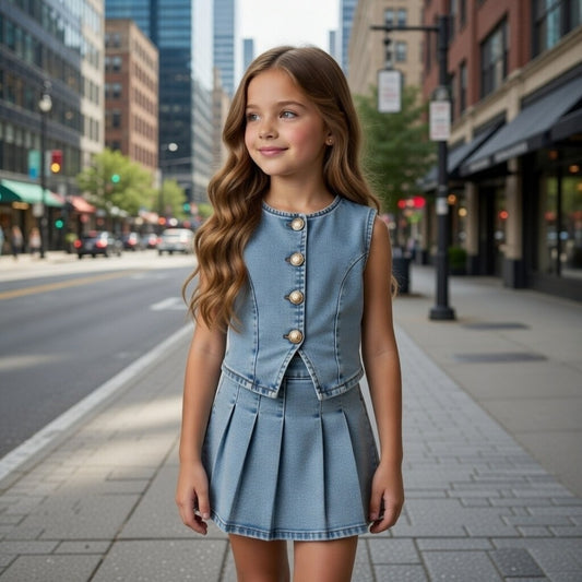 Conjunto jeans falda plisada