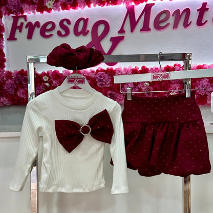 Conjunto falda brillitos y boina