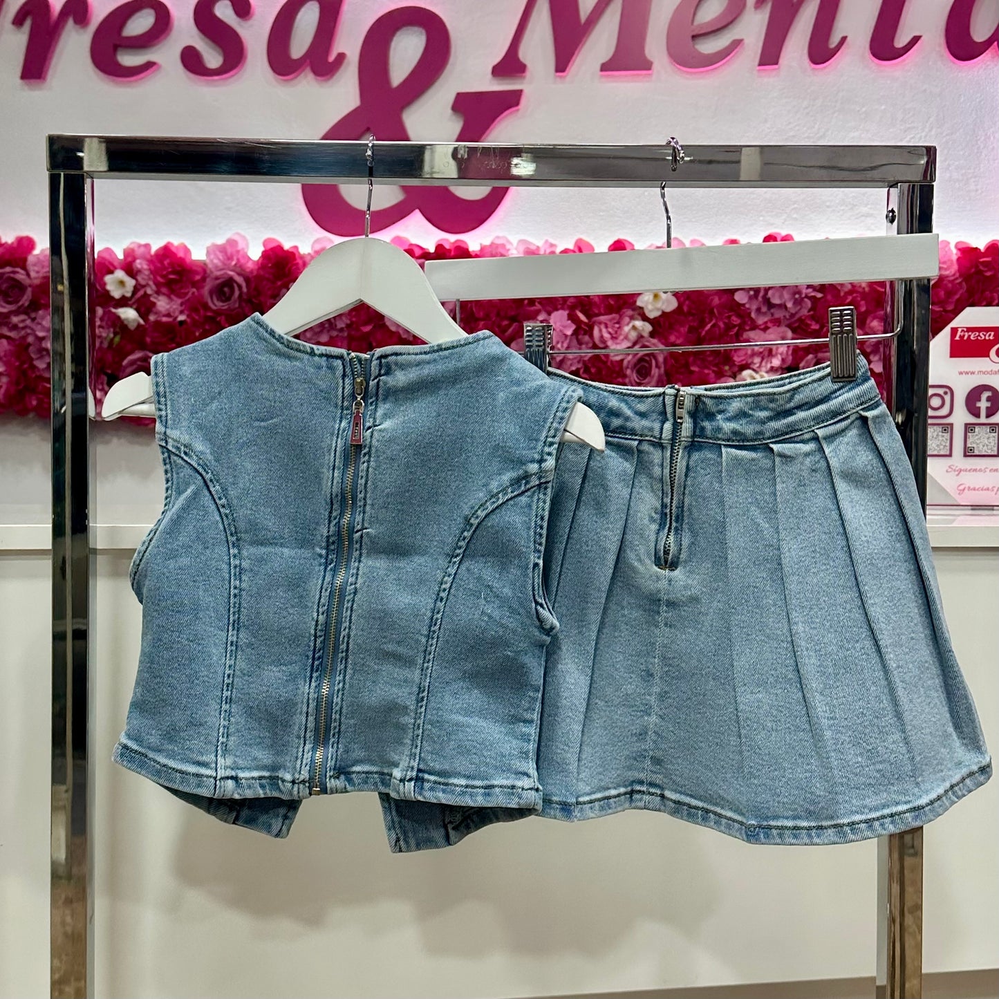 Conjunto jeans falda plisada